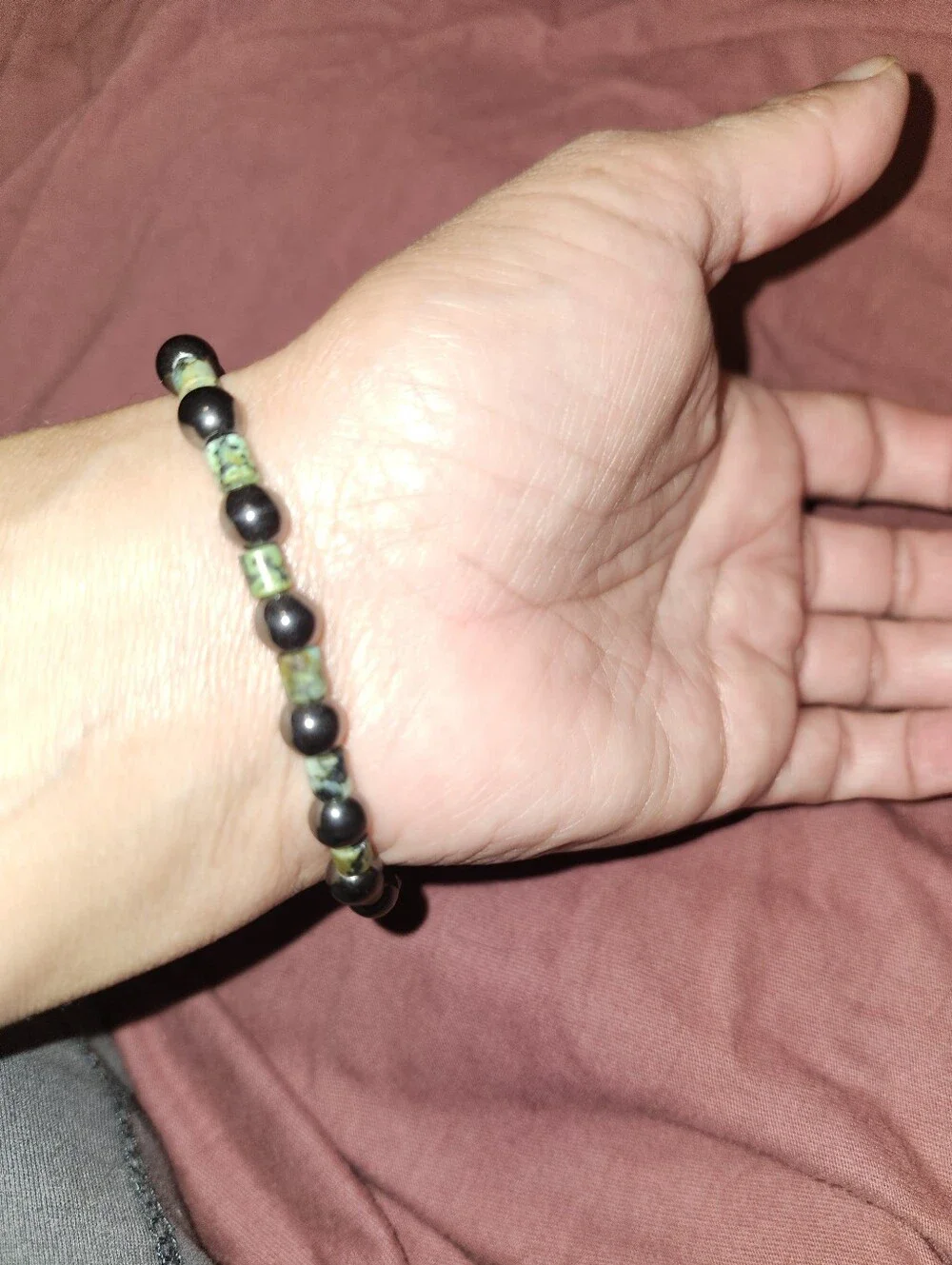 Hematite Black stone and Turquoise Stretch Bracelet - Women Or Mens Jewelry